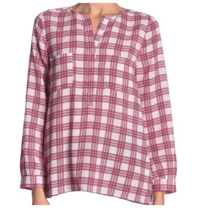 Joie Nepal Red Plaid Windowpane Sheer Blouse French Girl Cottage Chic Size Small